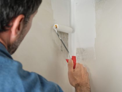 met roller overschilderen van beschimmelde muur met 2-in-1 Muurverf Badkamer en Keuken Schimmelbestendig Thumbnail