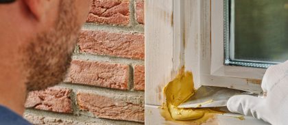 houtrotvuller uitsmeren op kozijn