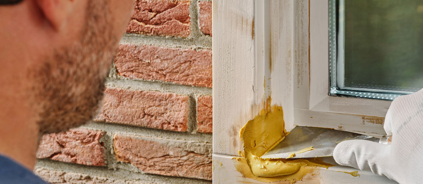 houtrotvuller uitsmeren op kozijn